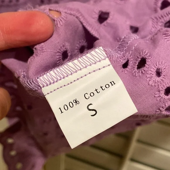 Embroidery Eyelet Shirt Dress Button Down Long Sleeve  Mini Shirt Dress new - Picture 7 of 7